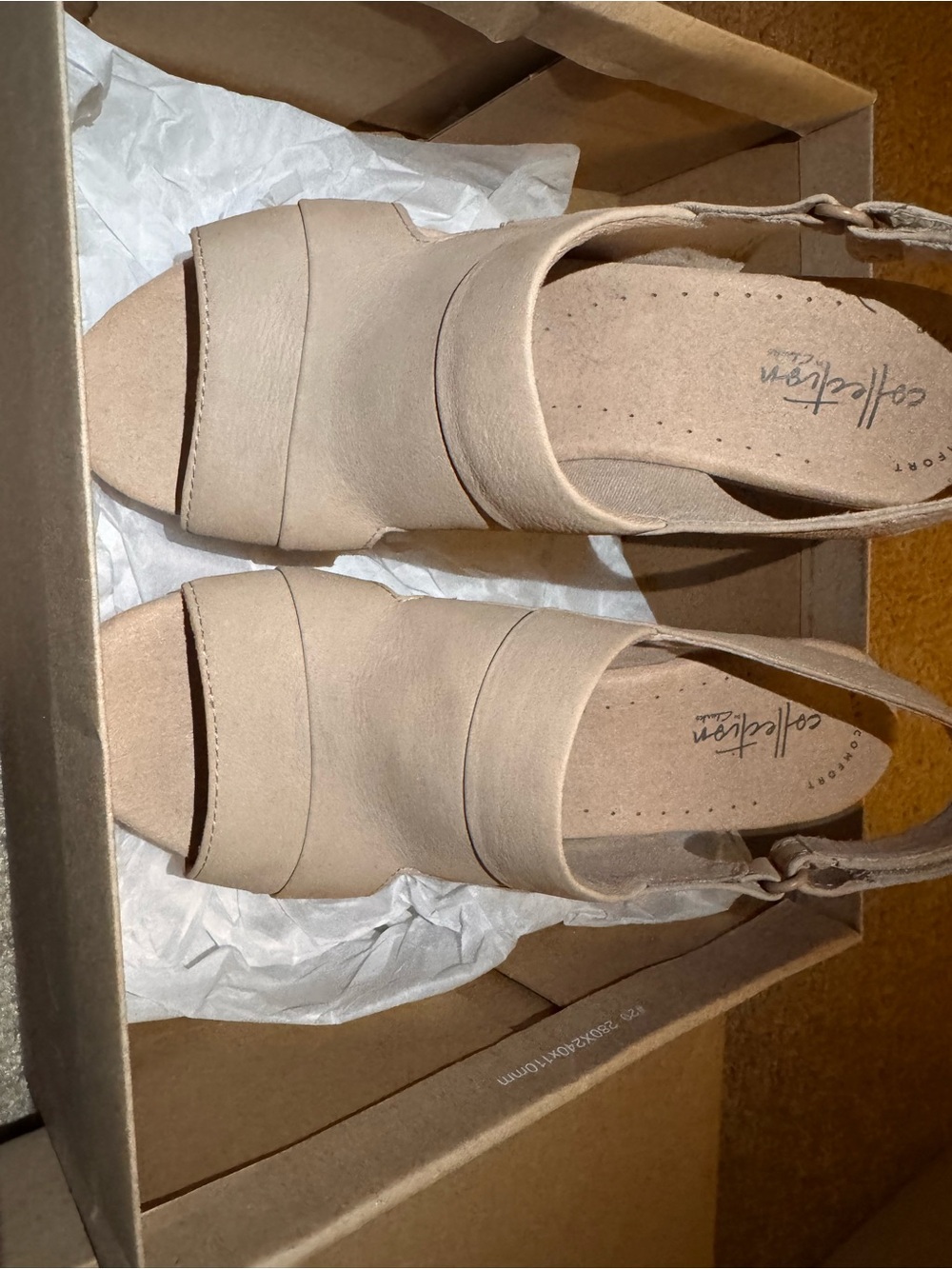 Clarks Beige Open-Toe Slingback Wedge Sandals